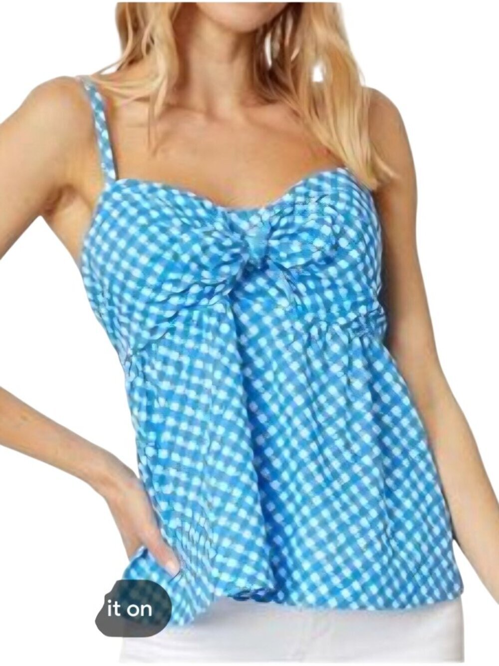 Lilly Pulitzer Mitzi Top Sustainable Cotton Blue Check Tie Front Size 4